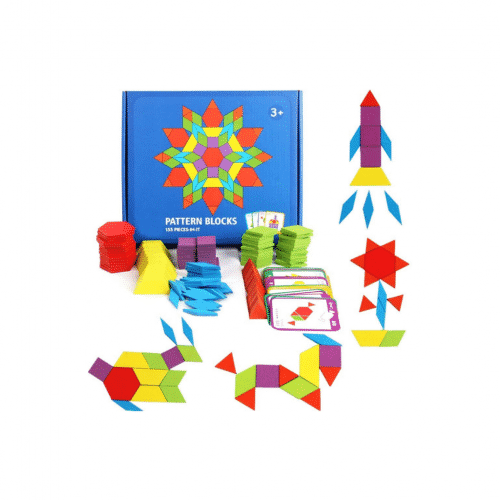 GEMEM 155 Pcs Wooden Pattern Blocks Set