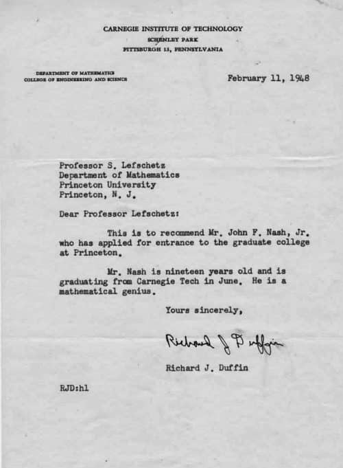 John Nash's Recommendation Letter for Princeton University | Abakcus