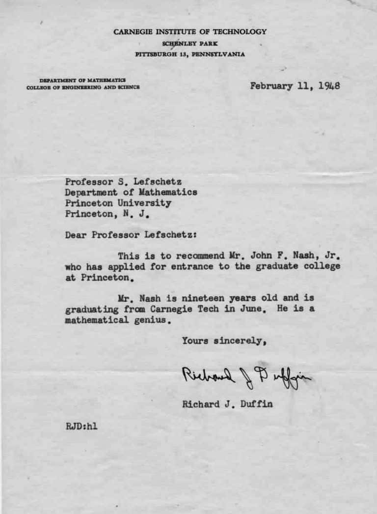 John Nash's Recommendation Letter for Princeton University | Abakcus